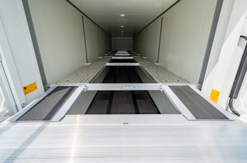 Inside the race trailer